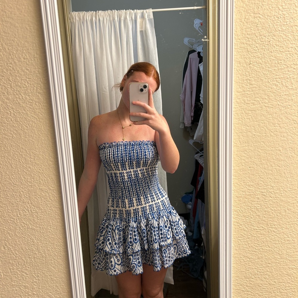 Blue and white Strapless boutique dress